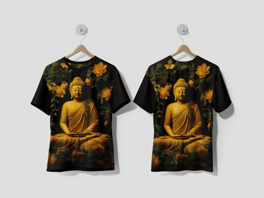NEXT PRINT Buddha statue with flowers design Printed T-Shirt - Next Print