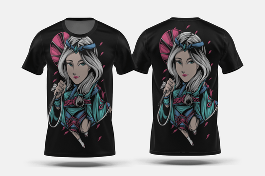 Next Print Cartoon character young japanese woman carrying an umbrella Printed t-shirt - Next Print