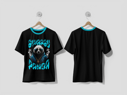 NEXT PRINT Cool panda wearing sunglasses and a gold chain exuding confidence and style against a dark backdrop Printed t-shirt - Next Print