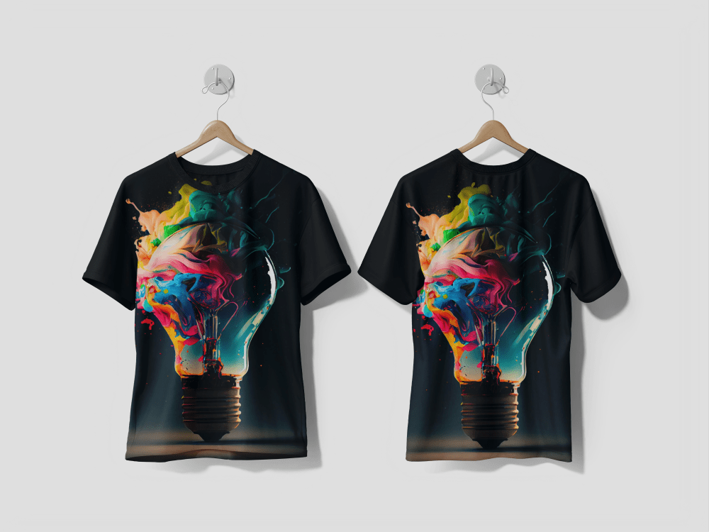 NEXT PRINT Creative light bulb abstract on glowing blue background generative AI Design printed t-shirt - Next Print