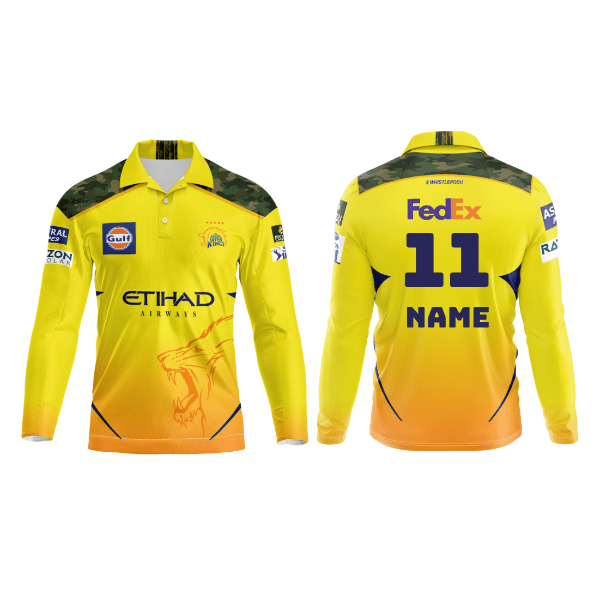 Next Print Customised Ipl Chennai Super Kings Polo Collar Full Sleeves Printed Jersey. - Next Print