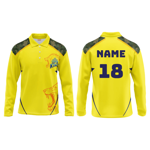 Next Print Customised Ipl Chennai Super Kings Polo Collar Full Sleeves Printed Jersey. - Next Print