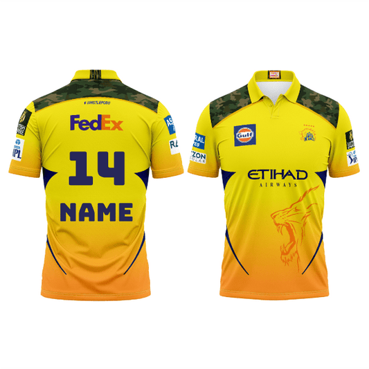 Next Print Customised Ipl Chennai Super Kings Polo Collar Half Sleeves Printed Jersey. - Next Print