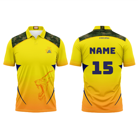 Next Print Customised Ipl Chennai Super Kings Polo Collar Printed Jersey. - Next Print