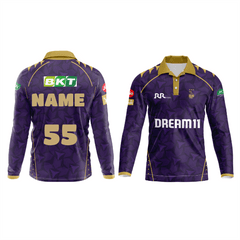 Next Print Customised Ipl Kolkata Knight Riders Printed Polo Collar Full Sleeves Jersey. - Next Print