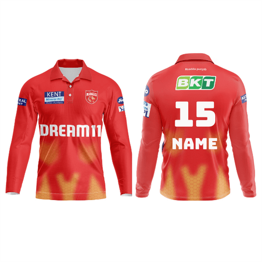 Next Print Customised Ipl Punjab Kings Printed Polo Collar Full Sleeves Jersey - Next Print