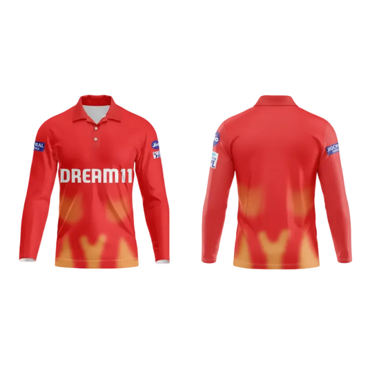 Next Print Customised Ipl Punjab Kings Printed Polo Collar Full Sleeves Jersey - Next Print