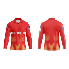 Next Print Customised Ipl Punjab Kings Printed Polo Collar Full Sleeves Jersey - Next Print