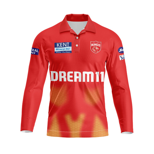 Next Print Customised Ipl Punjab Kings Printed Polo Collar Full Sleeves Jersey - Next Print