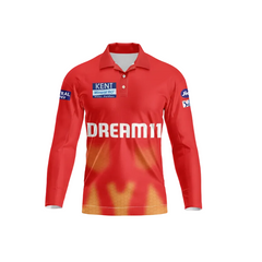Next Print Customised Ipl Punjab Kings Printed Polo Collar Full Sleeves Jersey - Next Print