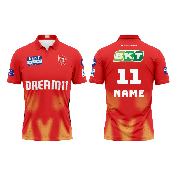 Next Print Customised Ipl Punjab Kings Printed Polo Collar Jersey - Next Print