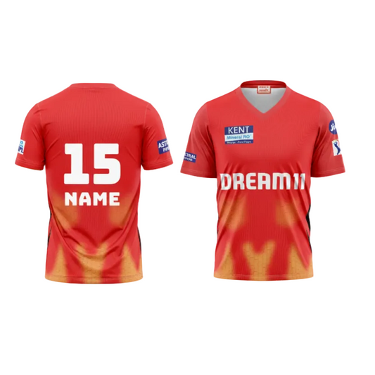 Next Print Customised Ipl Punjab Kings Printed V Neck Jersey - Next Print