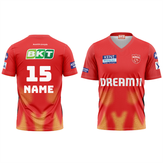 Next Print Customised Ipl Punjab Kings Printed V Neck Jersey - Next Print