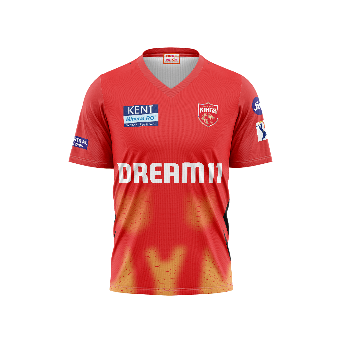 Next Print Customised Ipl Punjab Kings Printed V Neck Jersey - Next Print