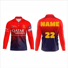 Next Print Customised Ipl Royal Challengers Bengaluru Printed Polo Collar Full Sleeves Jersey - Next Print