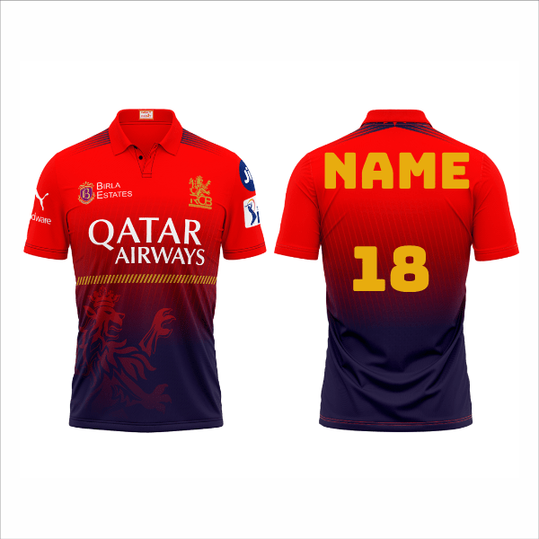 Next Print Customised Ipl Royal Challengers Bengaluru Printed Polo Collar Jersey. - Next Print