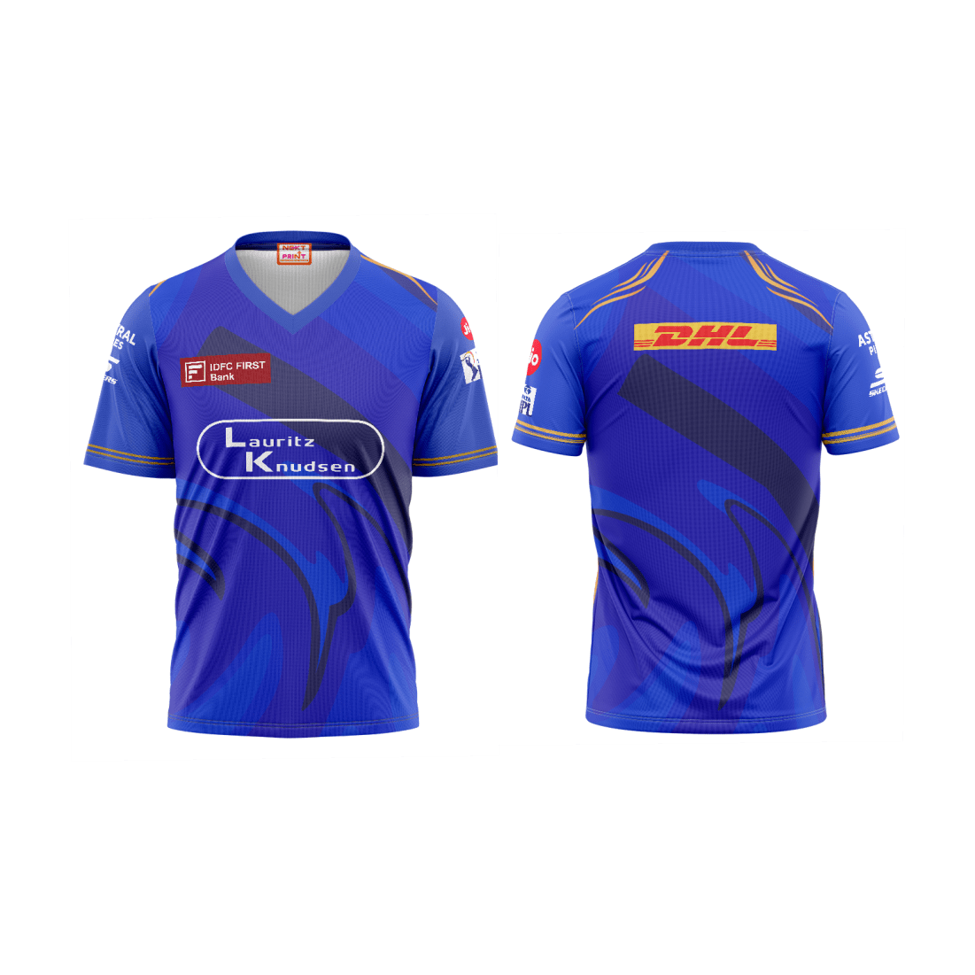 Next Print Customised Mumbai Jersey Printed V Neck T-Shirt. - Next Print