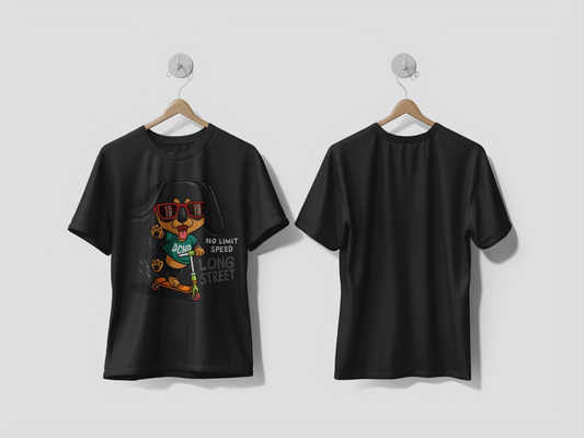 NEXT PRINT Cute cartoon dachshund riding scooter t-shirt design - Next Print