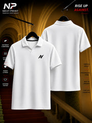 Next Print Elite Pure White Polo V-Neck Dry-Fit Sports Jersey Front and Back View