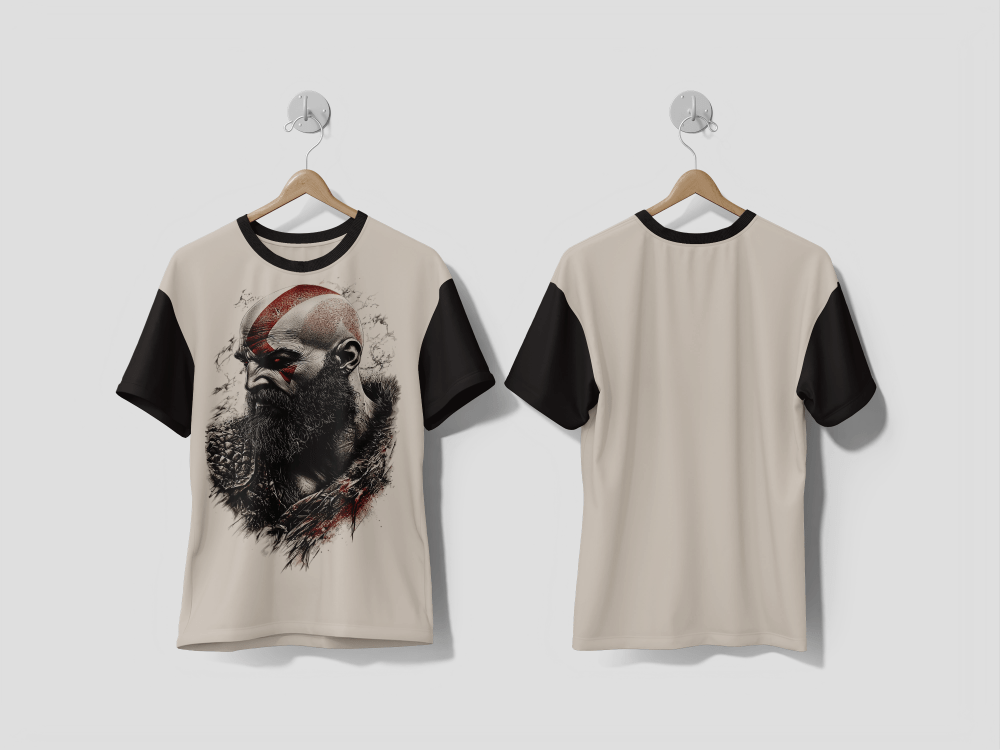 Next Print Full Color Tattoo Design of Kratos Portrait Art t-shirt - Next Print