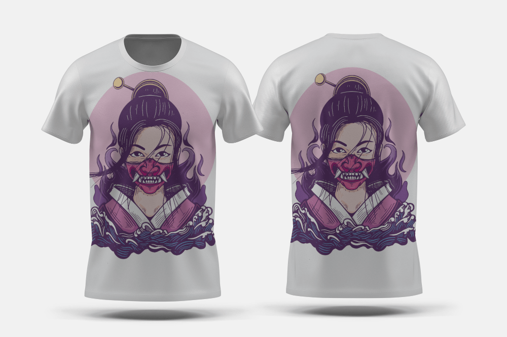Next Print Geisha mask oni japan design illustration Printed t-shirt - Next Print