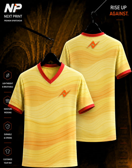 Next Print Golden Wave V-Neck Custom Esports Jersey front and back premium sublimation sportswear