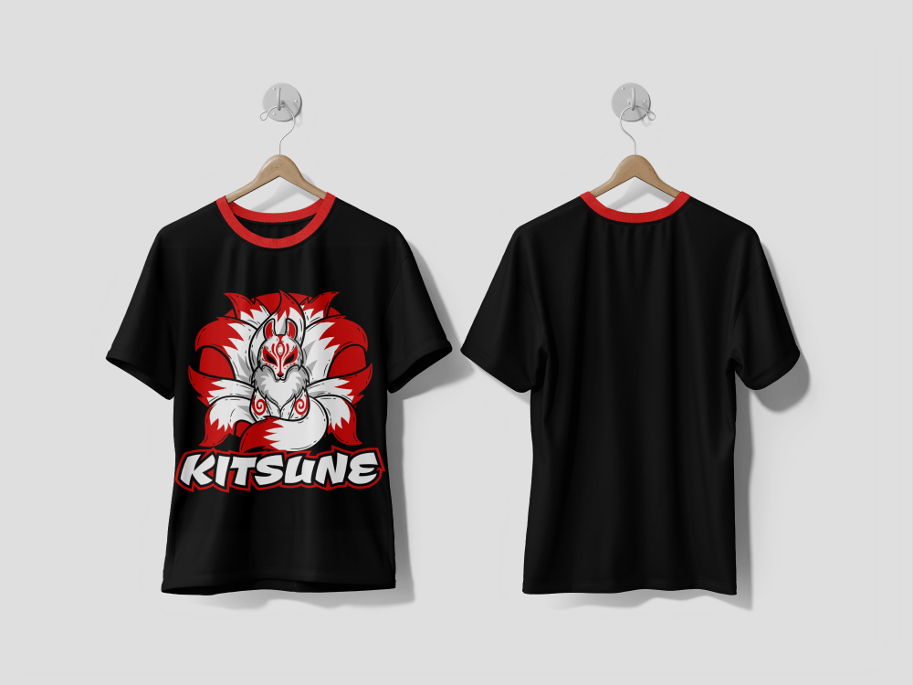 NEXT PRINT Hand drawn flat design kitsune logo Printed t-shirt - Next Print