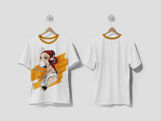 Next Print Hand drawn girl with headphones illustration Printed t-shirt - Next Print