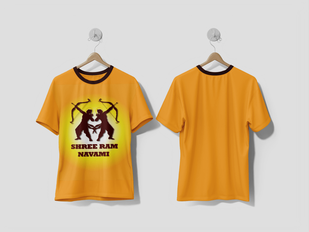 NEXT PRINT Happy Ram Navami Greetings Orange Yellow Brown Background Indian Hinduism Festival design t-shirt - Next Print