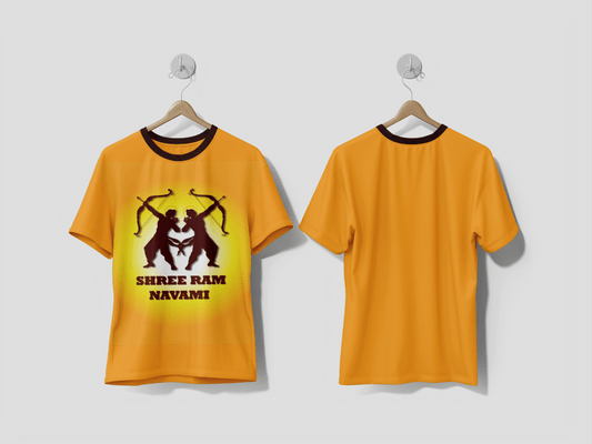 NEXT PRINT Happy Ram Navami Greetings Orange Yellow Brown Background Indian Hinduism Festival design t-shirt - Next Print