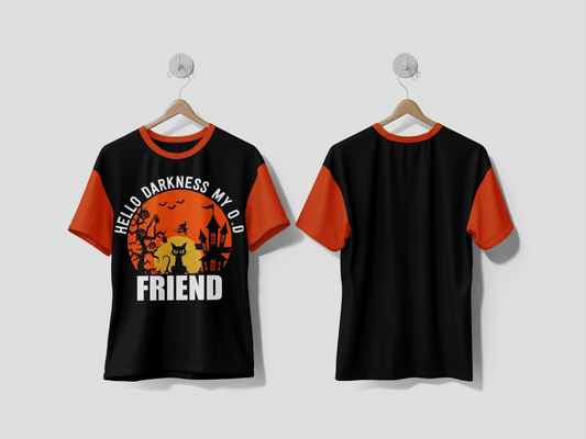 Next Print Hello Darkness My Old Friend... Halloween Cat T-shirt Design Printed t-shirt - Next Print