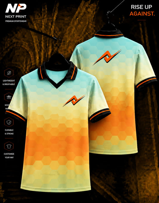 Next Print Hexa Gradient Premium Sublimation Polo Jersey Front and Back with Honeycomb Pattern