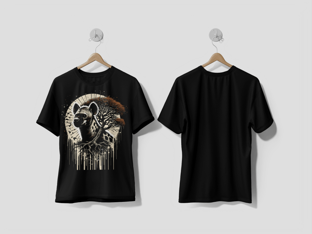 NEXT PRINT Hyena and big tree with splash background colorful vector design Printed t-shirt - Next Print