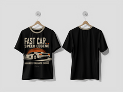 Next Print Illustration of a fast sports car with a sunset backdrop and text Design t-shirt - Next Print