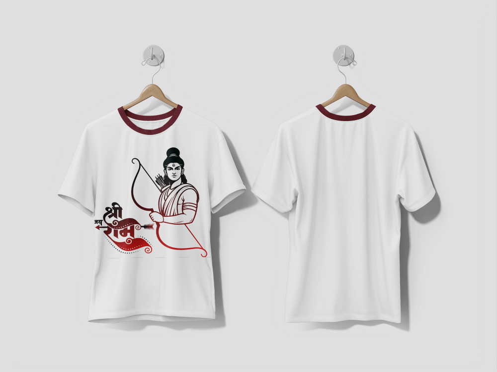 NEXT PRINT Jai shree ram hindi calligraphy with lord rama illustration and bow arrow design t-shirt - Next Print