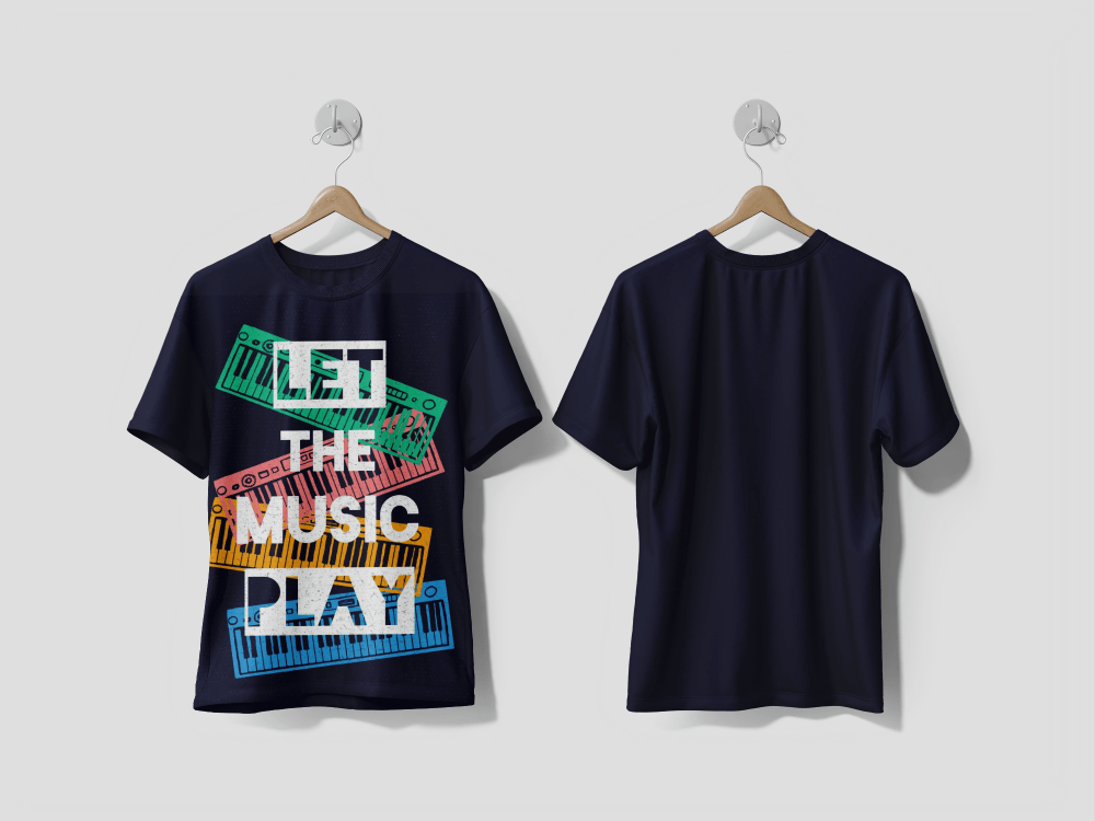 Next Print Let the music play lettering slogan retro sketch style musical instruments piano for t-shirt Design Printed T-shirts - Next Print
