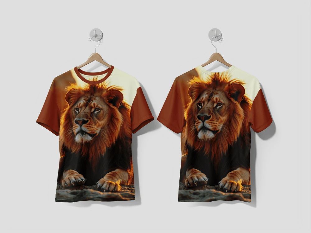 NEXT PRINT Lion sitting in the sand Design printed t-shirt - Next Print