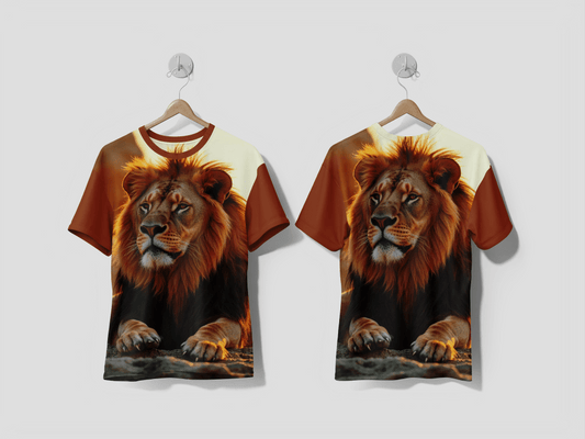 NEXT PRINT Lion sitting in the sand Design printed t-shirt - Next Print