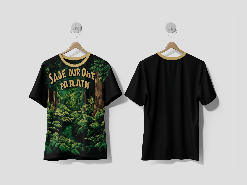 Next Print Lush forest scene with a river and motivational text design Printed T-shirt - Next Print