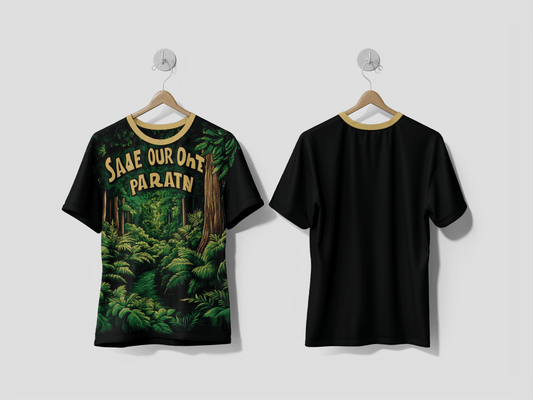 Next Print Lush forest scene with a river and motivational text design Printed T-shirt - Next Print