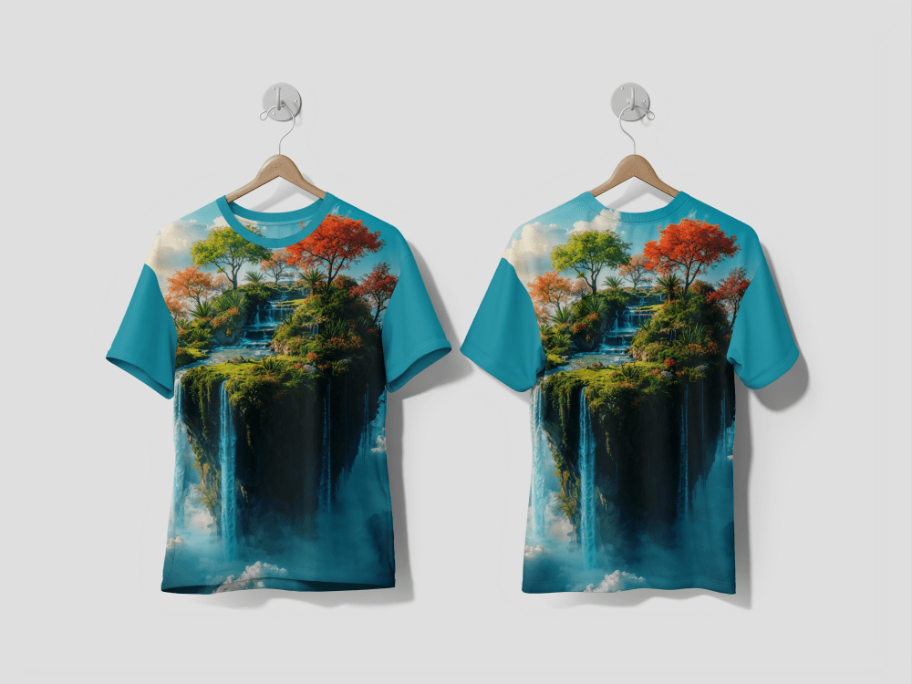 NEXT PRINT Magical floating island in fantasy landscape Design printed t-shirt - Next Print