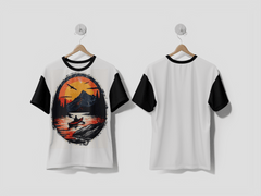 Next Print Man in Canoe on Lake with Mountains Printed T-shirt - Next Print
