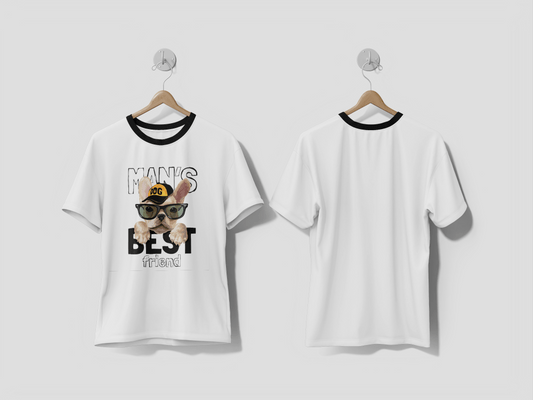 NEXT PRINT Man's best friend slogan with cute dog in sunglasses illustration design t-shirt - Next Print