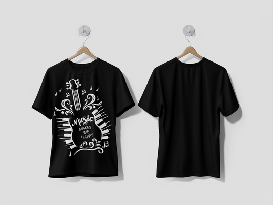 Next Print Music makes me happy lettering music quote Printed t-shirt - Next Print