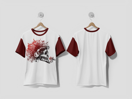 Next Print Music Party Background Skull listens to music Poster design Printed T-shirts - Next Print