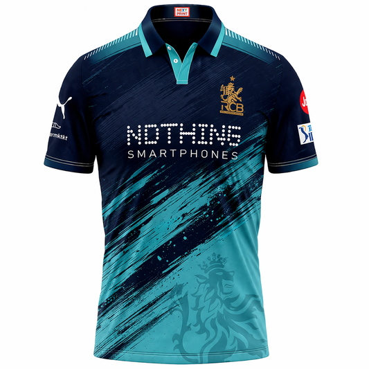 Next Print Navy Blue Aqua Cricket Jersey RCB Style – Custom Name & Number Sublimation Sports T-Shirt India