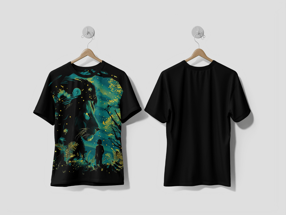 NEXT PRINT Open Fantasy Nights Enchanted Landscapes with Neon Forest Y2K Art and Illustration Animal Designs Printed t-shirt - Next Print