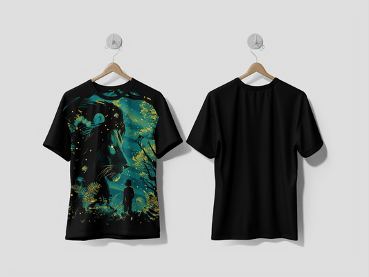 NEXT PRINT Open Fantasy Nights Enchanted Landscapes with Neon Forest Y2K Art and Illustration Animal Designs Printed t-shirt - Next Print