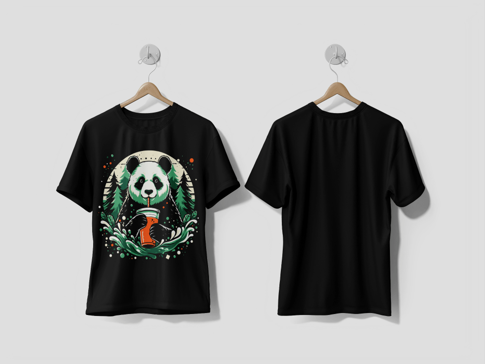 NEXT PRINT Panda holding drink on forest vector illustration artwork design Printed t-shirt - Next Print