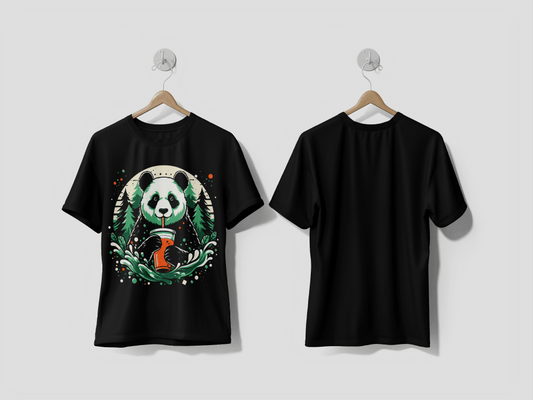 NEXT PRINT Panda holding drink on forest vector illustration artwork design Printed t-shirt - Next Print